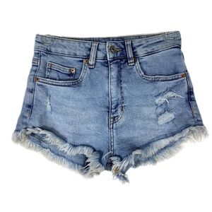 H&M Divided High Waisted Vintage Wash Frayed Hem Ripped Jean Shorts